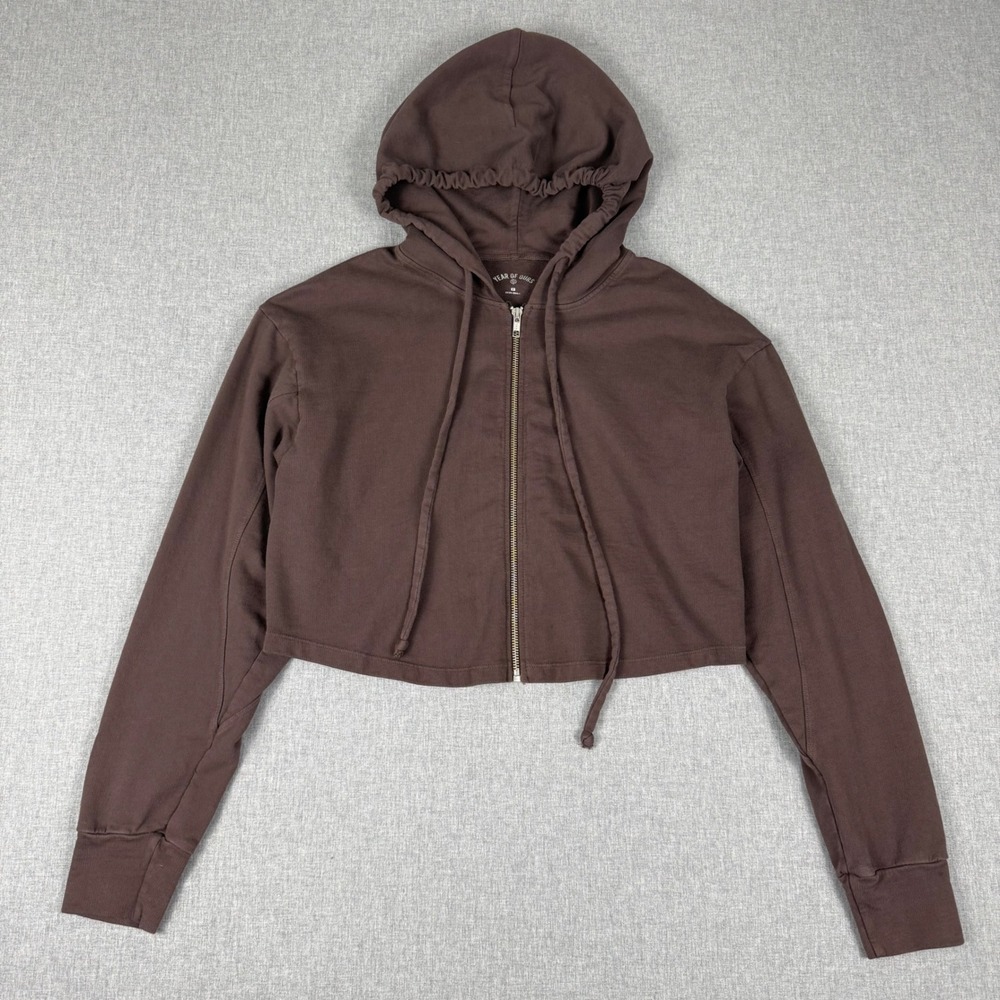Year of Ours Brown Cropped Full Zip Hoodie Sweatshirt XS